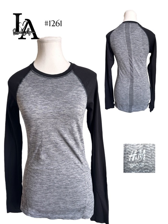 H&M Tops - H&M Women's Grey & Black Long Sleeve Performance Top